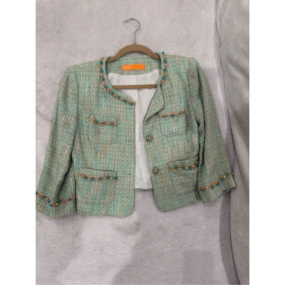 CYNTHIA STEFFE classy women’s cropped jacket blue with beads size S